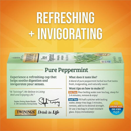 Twinings of London Pure Peppermint Herbal Tea Bag - 1.8 oz - 25 / Box