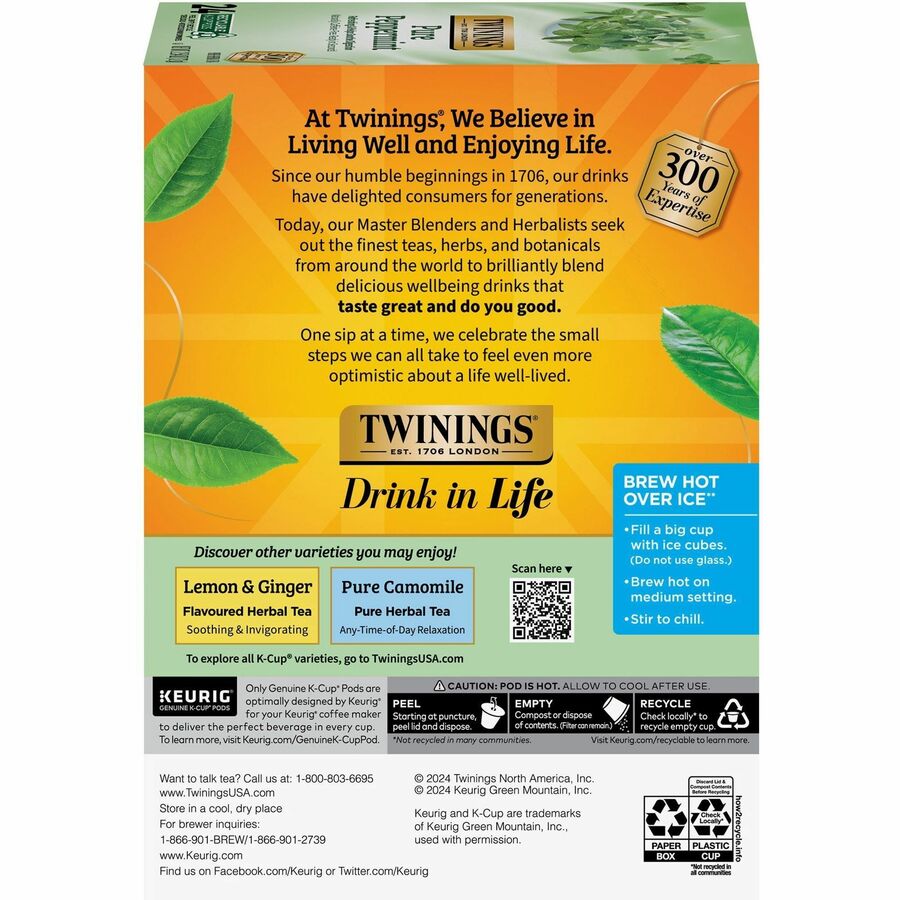 Twinings of London Pure Peppermint Herbal Tea K-Cup - 0.1 oz - 24 / Box