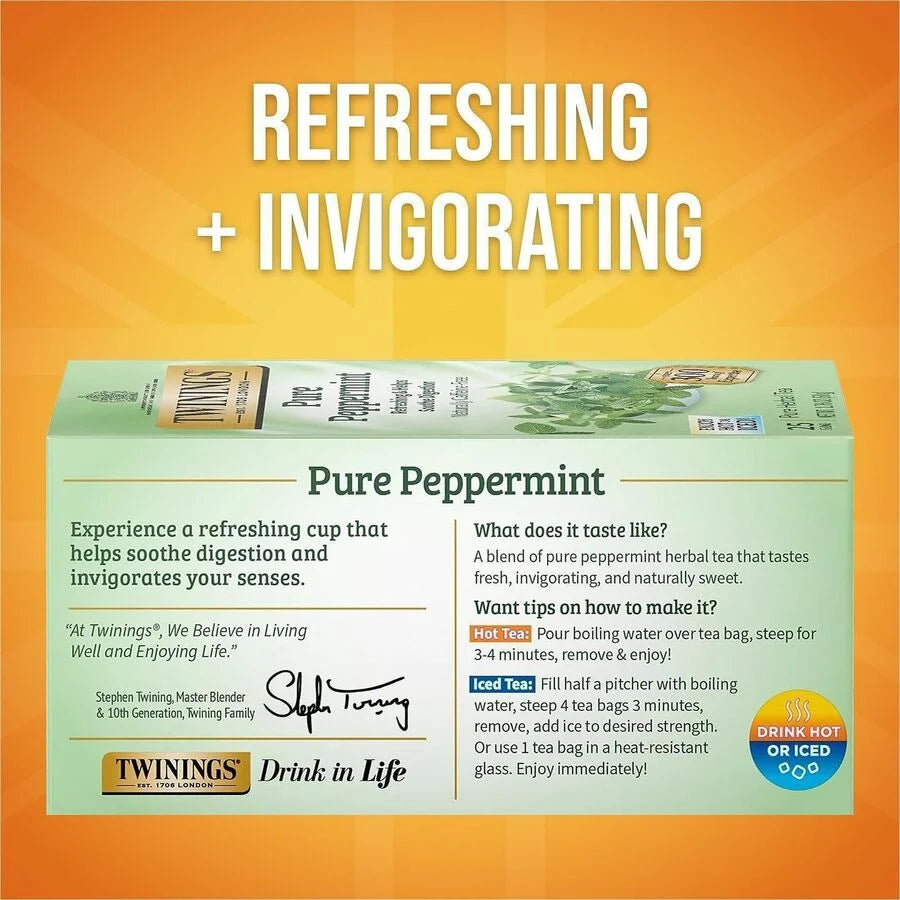 Twinings Pure Peppermint Herbal Tea Bags - Refreshing - 25