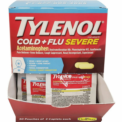 Tylenol Cold & Flu Severe Packets - Relief for Fever Aches - 30/Box - Medications