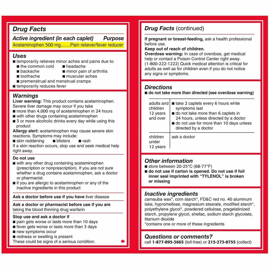 Tylenol Extra Strength Caplets - Rear