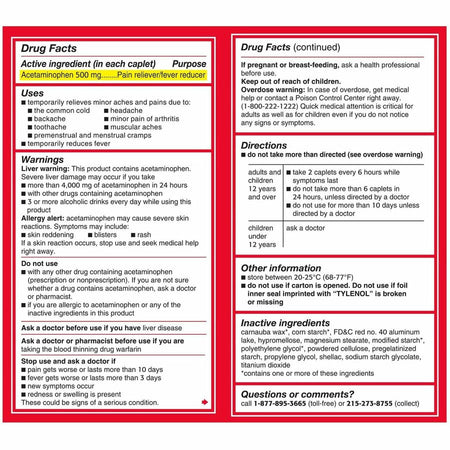 Tylenol Extra Strength Caplets - Rear