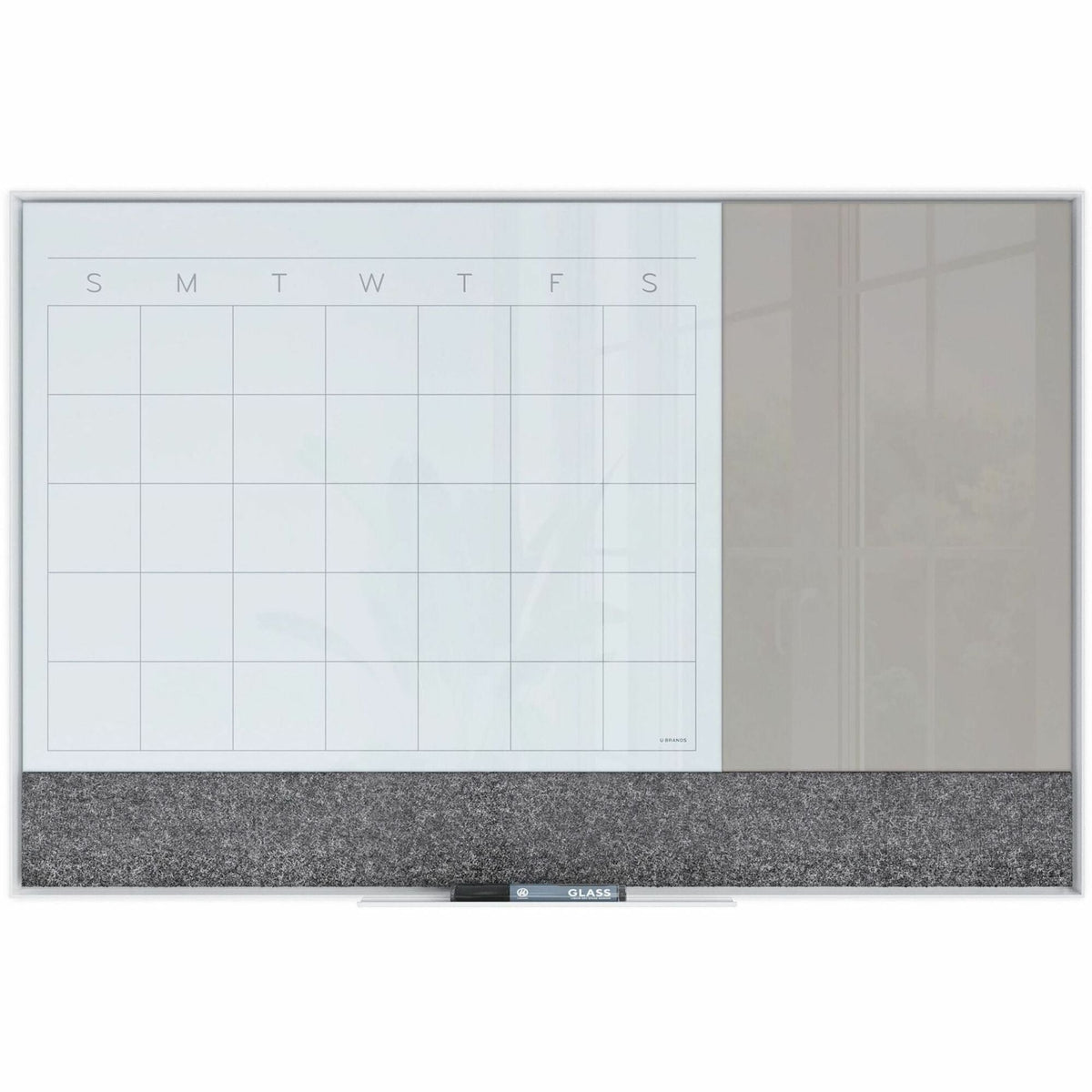 U Brands 3N1 Magnetic Glass Dry-Erase Monthly Calendar Board - 2000