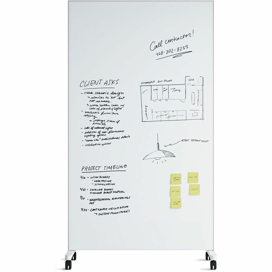 U Brands Double Sided Magnetic Glass Dry-Erase Mobile Floor Easel - Front