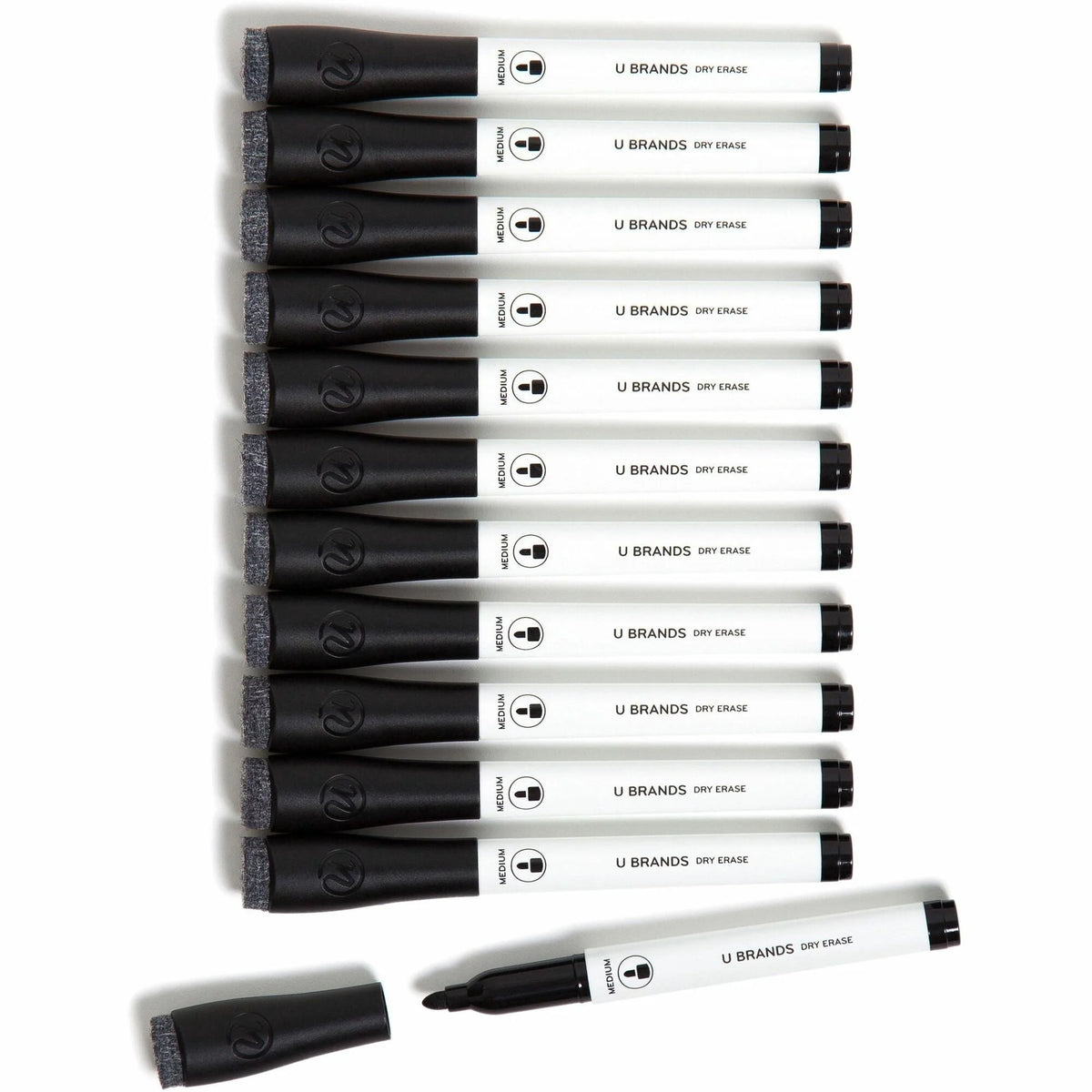 U Brands Dry Erase Markers - Medium Tapered Point - Black Ink - 12 Pack - & Dry-Erase