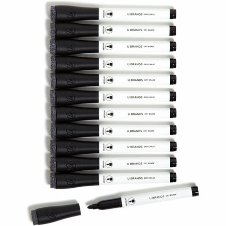 U Brands Dry Erase Markers - Medium Tapered Point - Black Ink - 12 Pack - & Dry-Erase