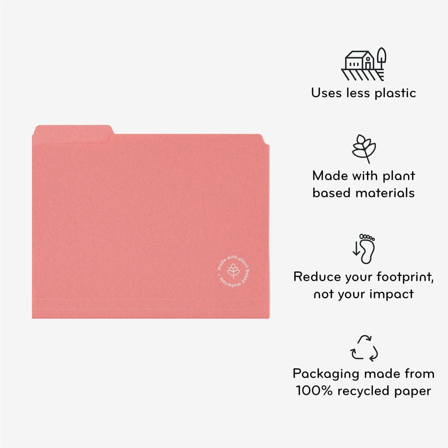 U Brands U-Eco 1/3 Tab Cut Letter File Folders - Eco-Friendly Poly - Assorted Tabs - 24 Pack - Top