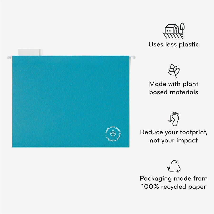 U Brands U-Eco 1/5 Tab Cut Letter Hanging Folder - 8 1/2’’ x 11’’ - Expansion - Poly - Assorted - 0% Recycled - 12