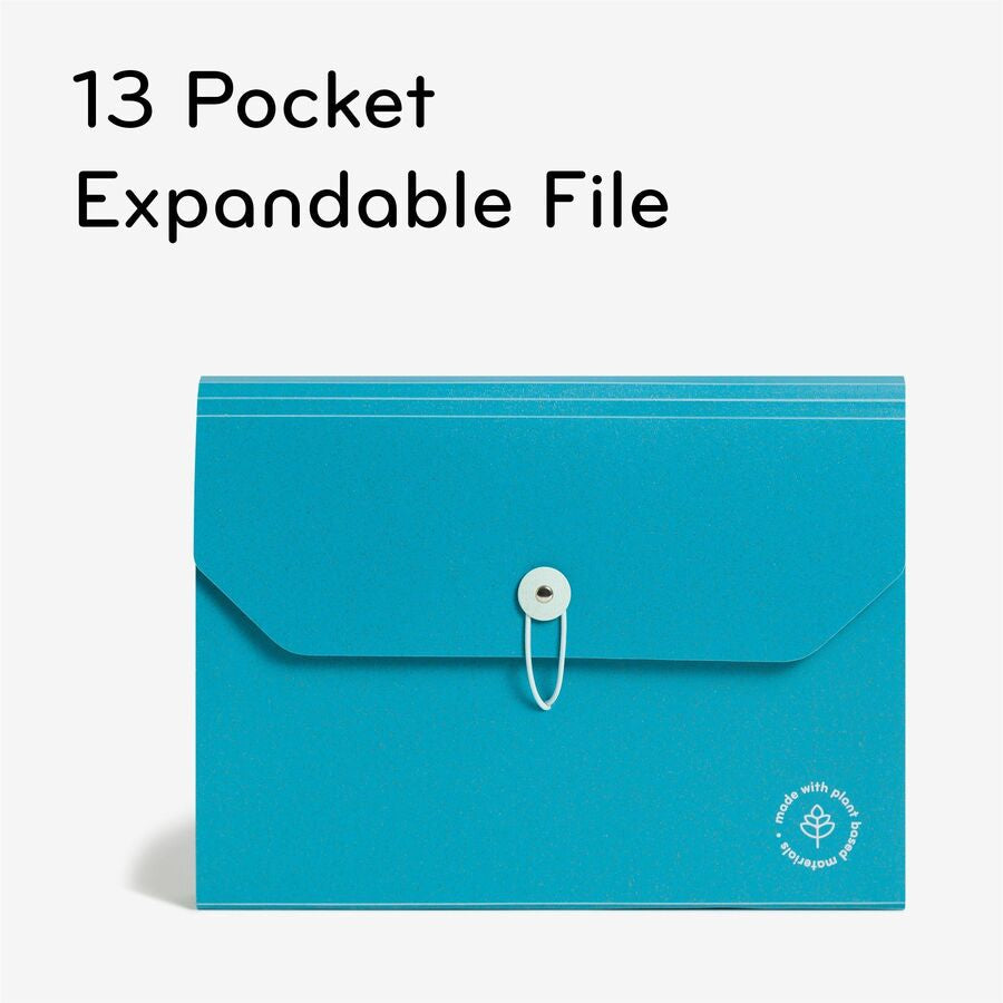 U Brands U-Eco Letter Expanding File - 8 1/2’’ x 11’’ - 13 Pocket(s) - Poly - Blue - 0% Recycled - 1 Each - Files