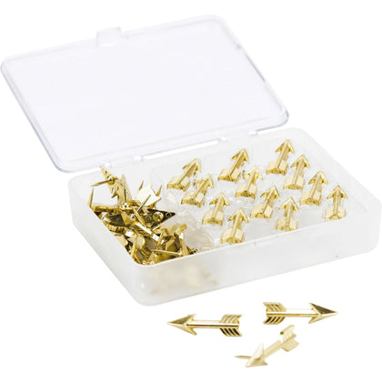 U Brands Gold Metal Arrow Push Pins - 0.38’’ Shank - 0.88’’ Head - 36 Pack - Board & Easel Accessories