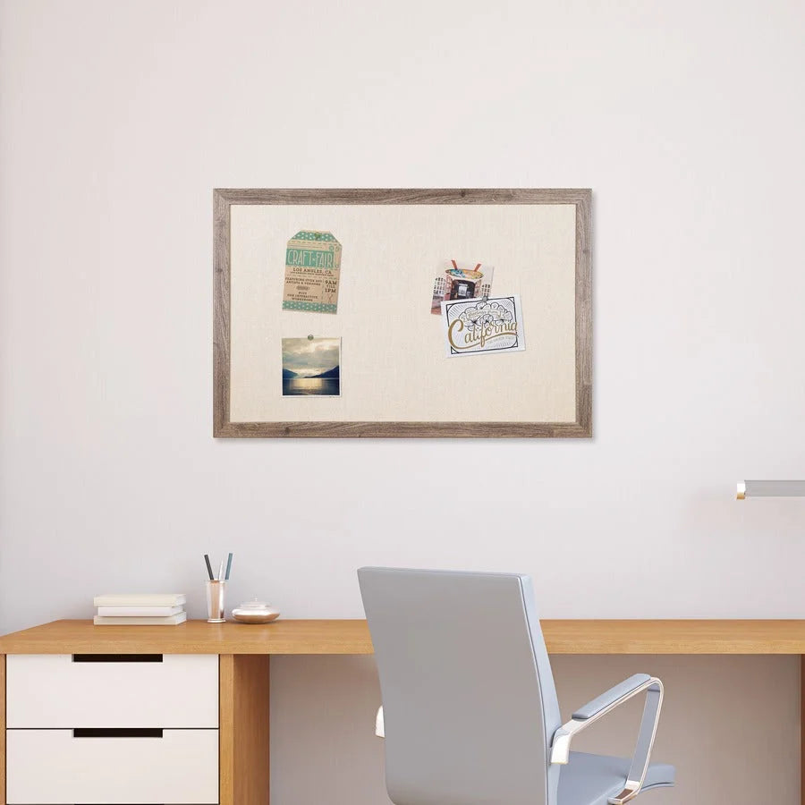 U Brands Linen Bulletin Board - 24x36 Tan Surface - Rustic Wood Frame - Boards