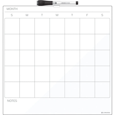 U Brands Magnetic Dry-Erase Calendar Board - 14’’ x 14.6’’ - White Steel Surface - Boards