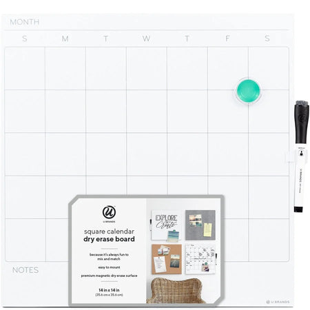U Brands Magnetic Dry-Erase Calendar Board - 14’’ x 14.6’’ - White Steel Surface - Boards