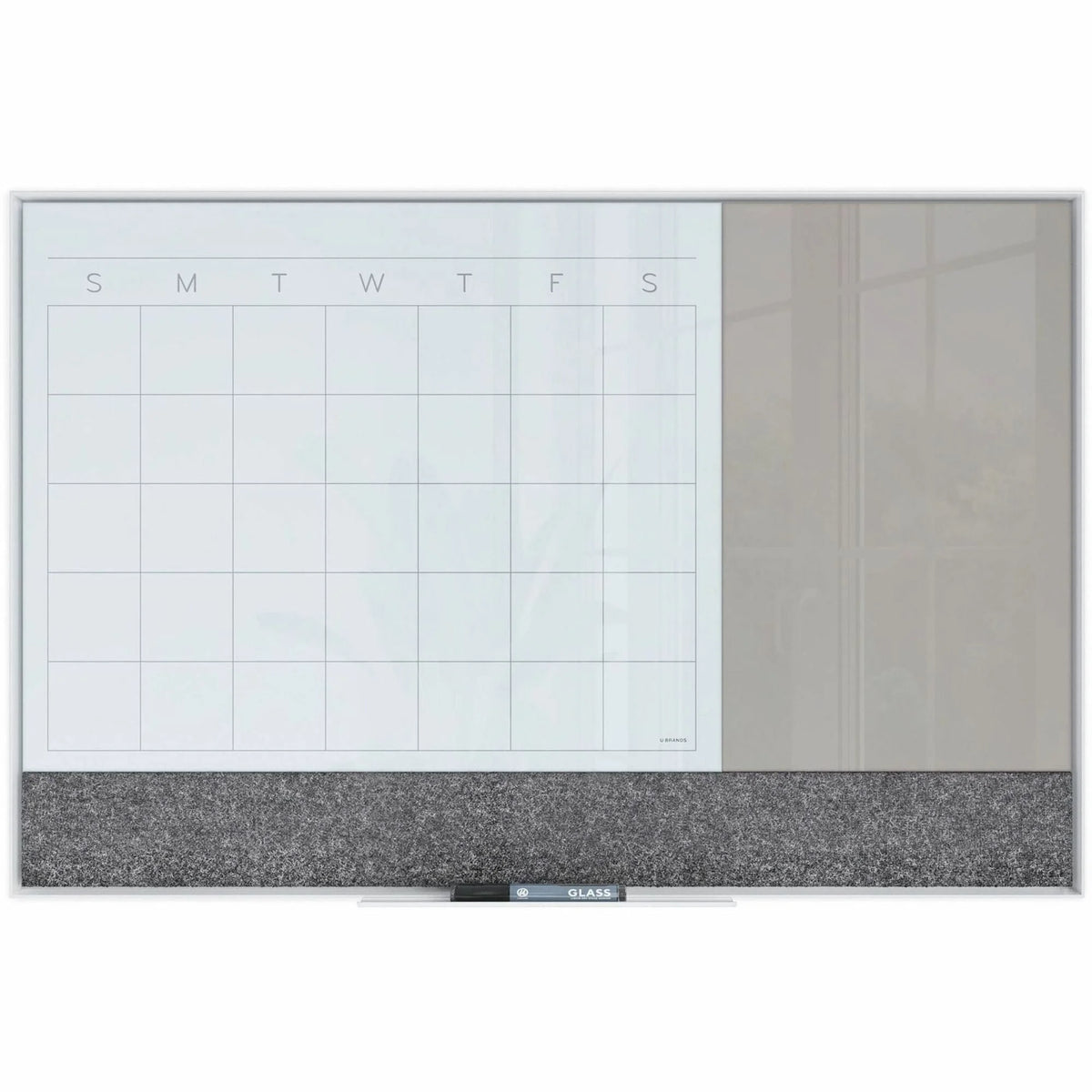U Brands Magnetic Glass Monthly Calendar - 36x24 - Gray Tempered - Boards