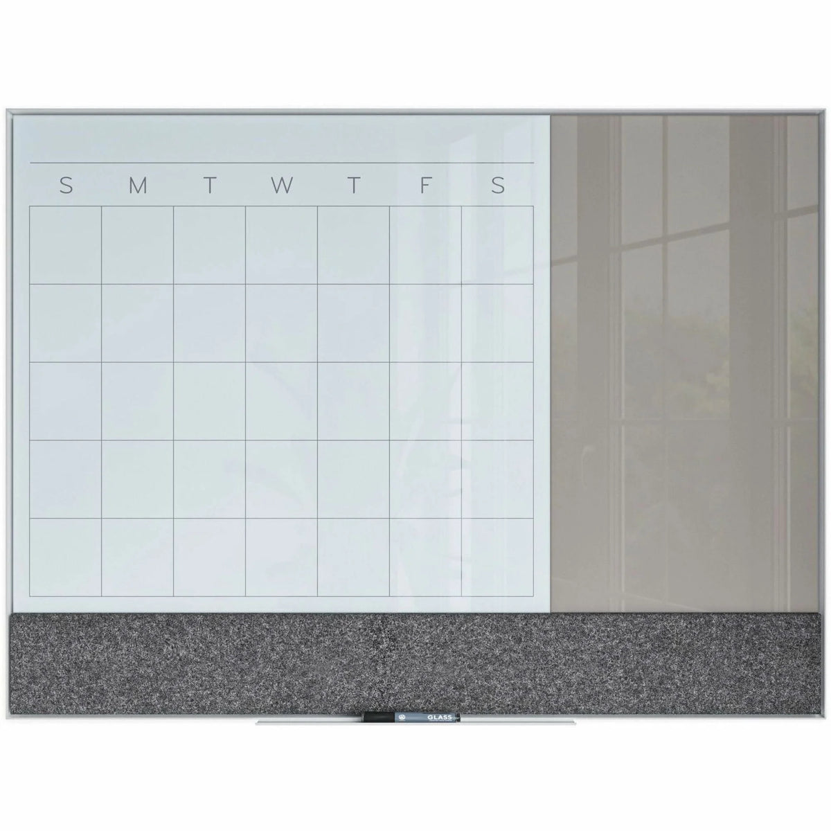 U Brands Magnetic Glass Monthly Calendar - 48x36 in - Gray Tempered Surface - Boards