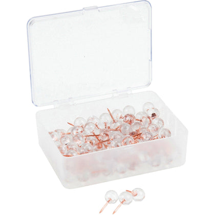 U Brands Sphere Push Pins: Rose Gold & Clear 0.44’’ Shank 0.38’’ Head - 100 Pack - Board Easel Accessories