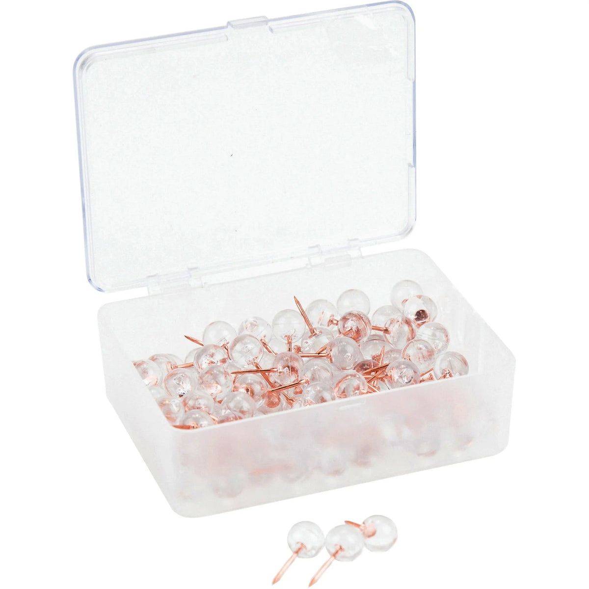 U Brands Sphere Push Pins: Rose Gold & Clear 0.44’’ Shank 0.38’’ Head - 100 Pack - Board Easel Accessories