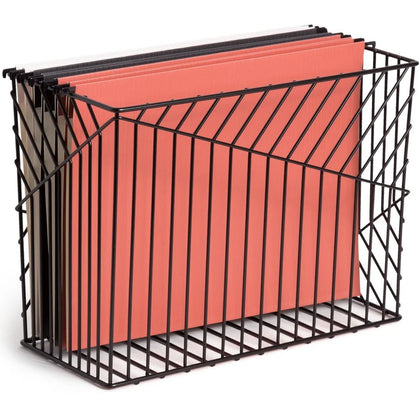 U Brands Vena Hanging File Basket - Black Metal Organizer - Folders & Accessories