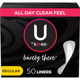 U by Kotex Barely There Panty Liner - Regular - Individually Wrapped - 50/Box - Personal Hygiene Supplies