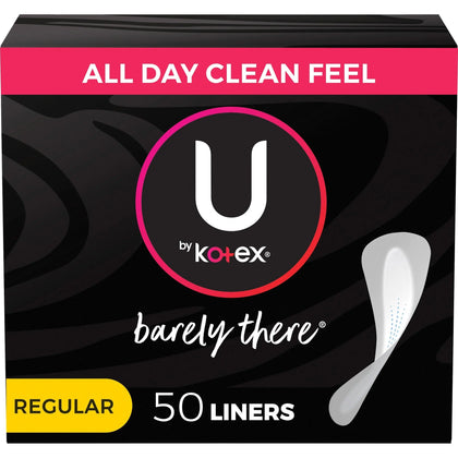 U by Kotex Barely There Panty Liner - Regular - Individually Wrapped - 50/Box - Personal Hygiene Supplies
