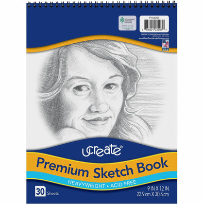 UCreate Art1st Sketch Book: 30 Sheets 9’’ x 12’’ Spiral Bound Heavyweight White Paper - Drawing & Pads