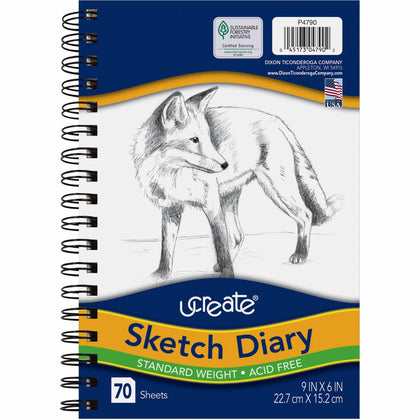 UCreate Art1st Sketch Diary: 70 Sheets 9x6 Plain Spiral Pad - Drawing Paper & Pads