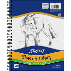 UCreate Art1st Sketch Diary - 70 Sheets - Plain - 8.5’’ x 11’’ - Acid-free - Recycled - Drawing Paper & Pads