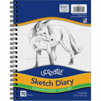 UCreate Art1st Sketch Diary - 70 Sheets - Plain - 8.5’’ x 11’’ - Acid-free - Recycled - Drawing Paper & Pads