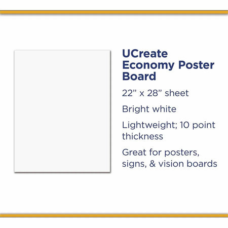 UCreate Economy Poster Board - Versatile Art & Craft Material - 28’’ x 22’’ - White - 100/Carton - Project Boards