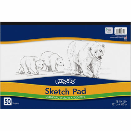 UCreate Medium Weight Sketch Pad: 18’’ x 12’’ - 50 Sheets - Acid-free White Paper - Drawing & Pads