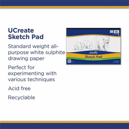 UCreate Medium Weight Sketch Pad: 18’’ x 12’’ - 50 Sheets - Acid-free White Paper - Drawing & Pads