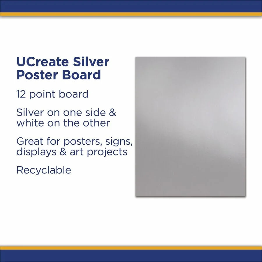 UCreate Metallic Poster Board - Gray - 25/Carton - Project Boards