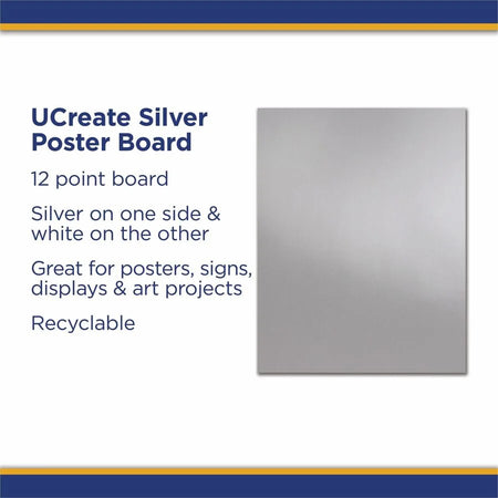 UCreate Metallic Poster Board - Gray - 25/Carton - Project Boards