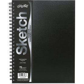 UCreate Poly Cover Sketch Book: 75 Sheets Spiral 70 lb - 12’’ x 9’’ - Black Polyurethane - Drawing Paper & Pads