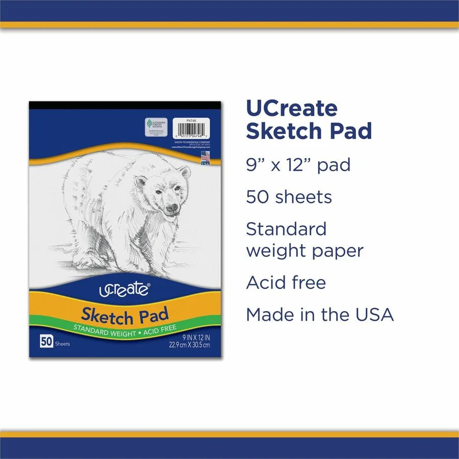 UCreate Sketch Pad: 50 Sheets 9’’ x 12’’ - Acid-free Mediumweight - Recycled - Drawing Paper & Pads