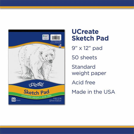 UCreate Sketch Pad: 50 Sheets 9’’ x 12’’ - Acid-free Mediumweight - Recycled - Drawing Paper & Pads