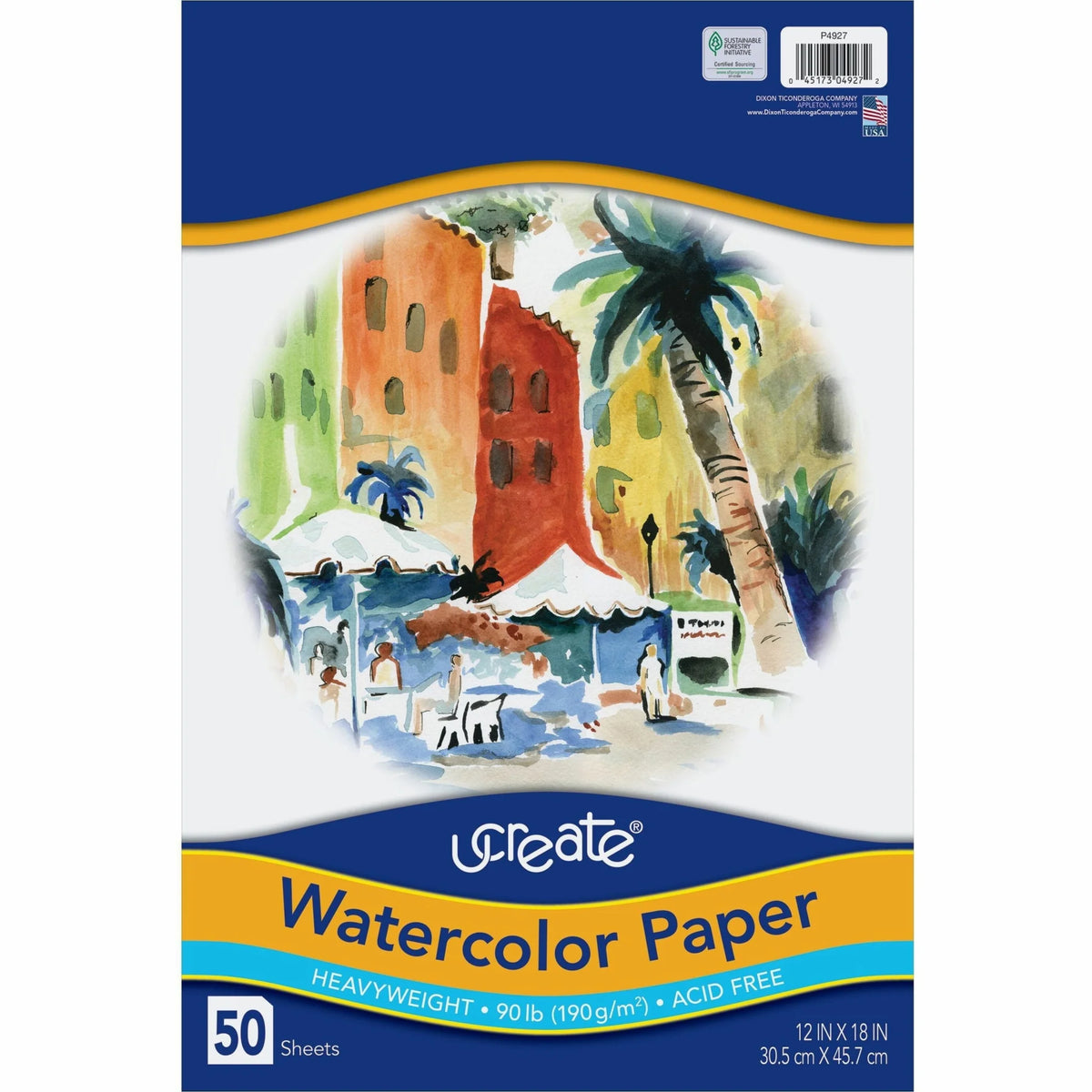 UCreate Watercolor Paper: 12’’ x 18’’ 90 lb - Vellum Finish - Acid-free - White - 50 Sheets - Drawing Paper & Sketch