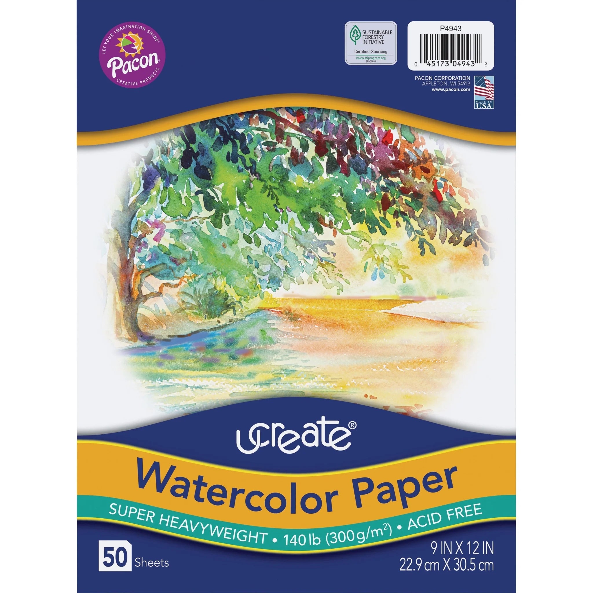 UCreate Watercolor Paper: 140 lb 9’’ x 12’’ - Acid-free Recyclable - 50 Sheets - Drawing Paper & Sketch Pads