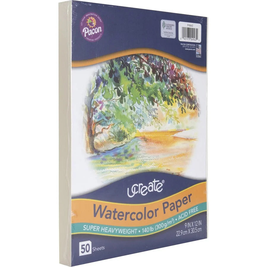 UCreate Watercolor Paper: 140 lb 9’’ x 12’’ - Acid-free Recyclable - 50 Sheets - Drawing Paper & Sketch Pads