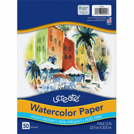 UCreate Watercolor Paper: 9’’ x 12’’ 90 lb Vellum SFI Certified Acid-free - 50 Sheets - Drawing Paper & Sketch Pads