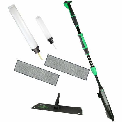 Unger Excella Floor Cleaning Kit: Ergonomic Portable Handle MicroFiber - Green/Black - Mops & Refills