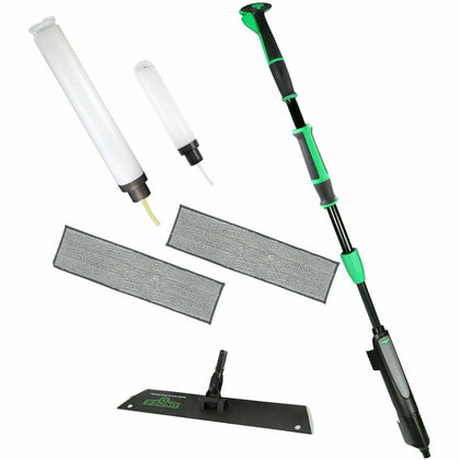 Unger Excella Floor Cleaning Kit: Ergonomic Portable Handle MicroFiber - Green/Black - Mops & Refills