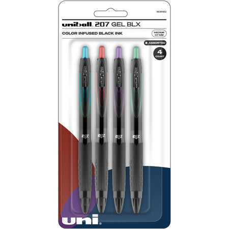 uni-ball™ 207 BLX Gel Pens: 0.7mm Medium Point Retractable Pigment-Based Ink - 4/Pack - Pens
