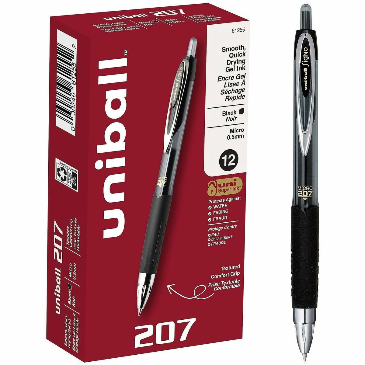 uni-ball 207 Gel Pen: 0.5mm Micro Point Refillable Retractable - Black Ink - Pigment-Based - Pens