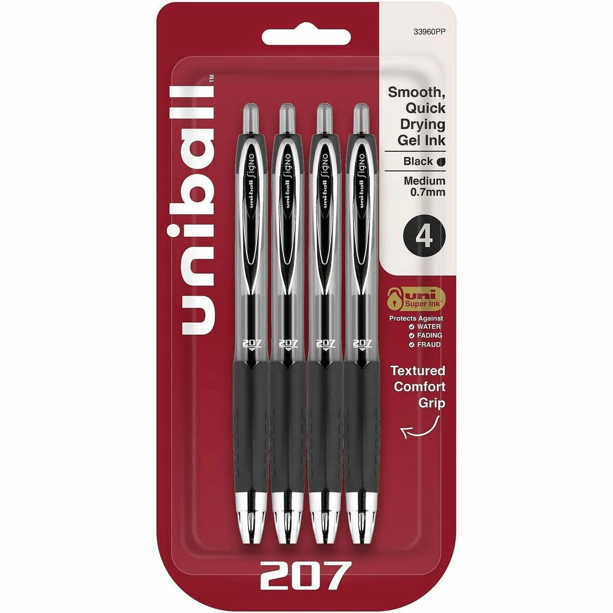 uni-ball 207 Gel Pen: 0.7mm Medium Point Refillable Retractable - Black Ink - Pens