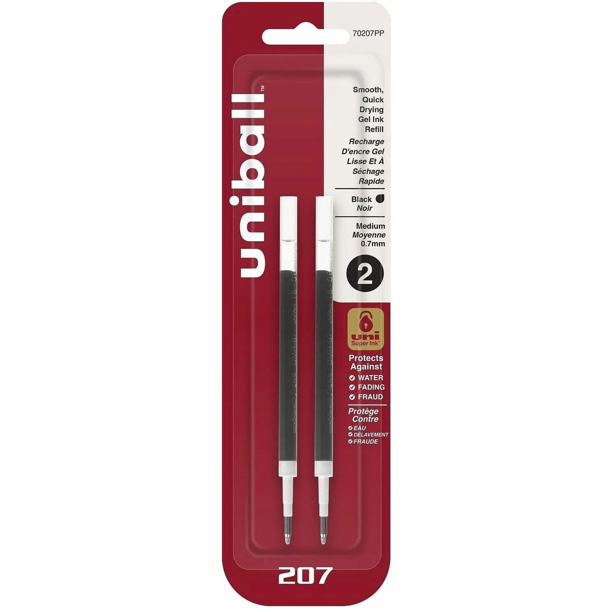 uni-ball 207 Gel Pen Refill: 0.70mm Medium Point Black Super Ink - 2 Pack - Refills