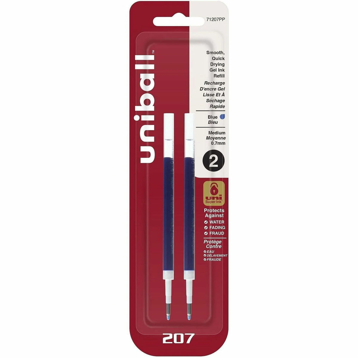 uni-ball 207 Gel Pen Refill: 0.70mm Medium Point Blue Super Ink - 2 Pack - Refills