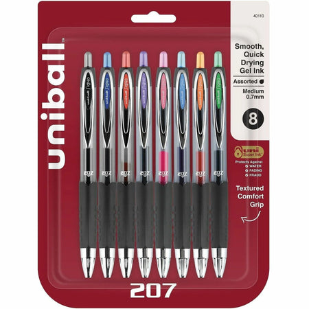 uni-ball 207 Gel Pen Set - 0.7mm Medium Point - Refillable & Retractable - Assorted Ink Colors - Pigment-Based - 8 Pack