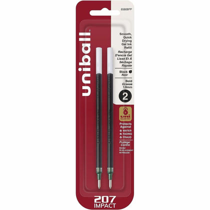 uni-ball 207 Impact Gel Pen Refill - Bold 1mm Black Ink - Acid-Free Water & Fade Resistant - 2 Pack - Refills