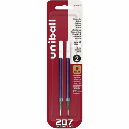 uni-ball 207 Impact RT Gel Pen Refill - Bold 1mm Blue Ink - Acid-Free Fade & Water Proof - 2 Pack - Refills